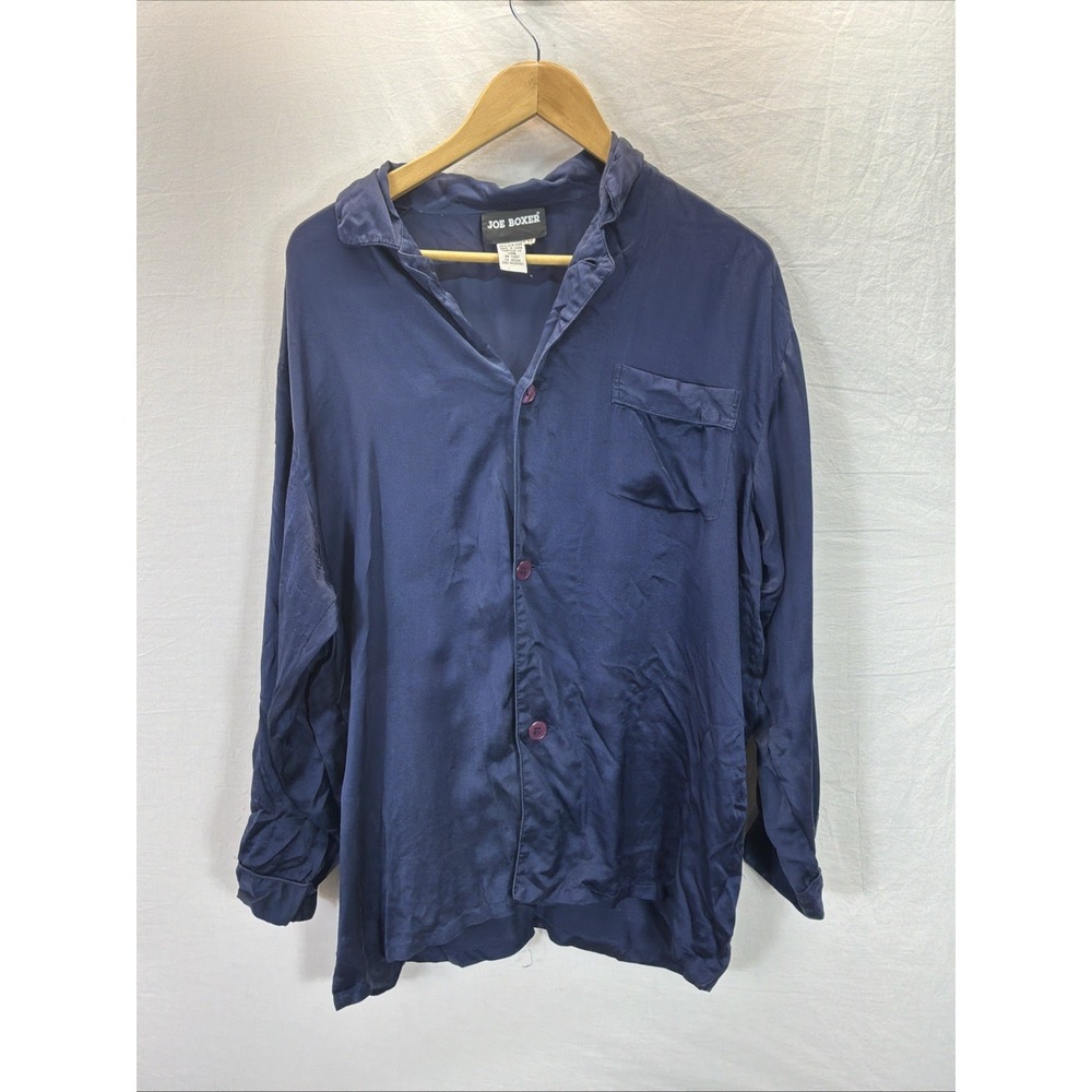 VTG Joe Boxer 100% Silk Pajama Sleep shirt only navy Blue luxury MD